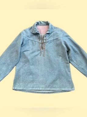 Genuine Vintage 1970’s Lace Up Denim Shirt, Unisex, Jean, Boho, Hippie✌🏻